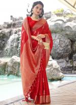 Sattin Silk Red Wedding Wear Weaving Saree